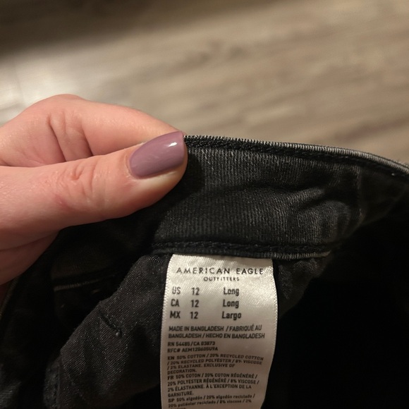 American Eagle Outfitters Black Wide Leg Jeans Size 12 Tall Distressed - Picture 2 of 4